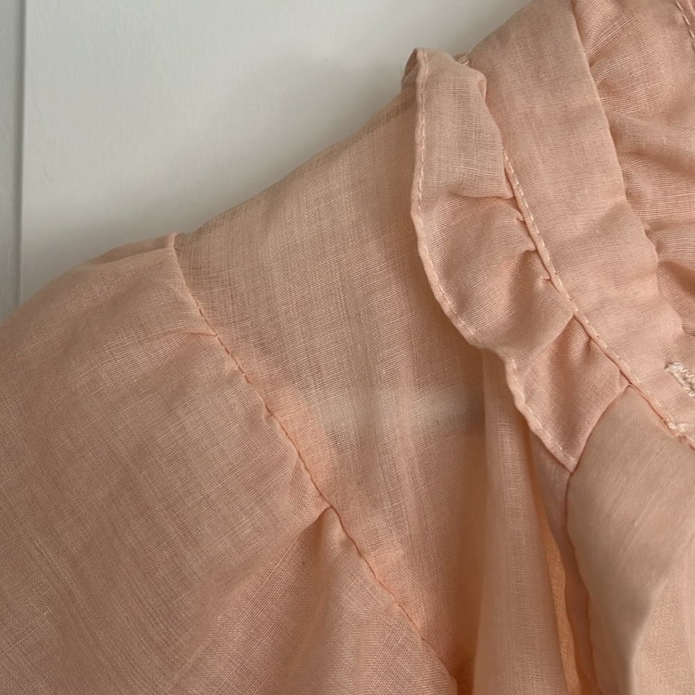 VINTAGE button up BLOUSE delicate gauze ruffles interesting collar - Picture 4 of 5